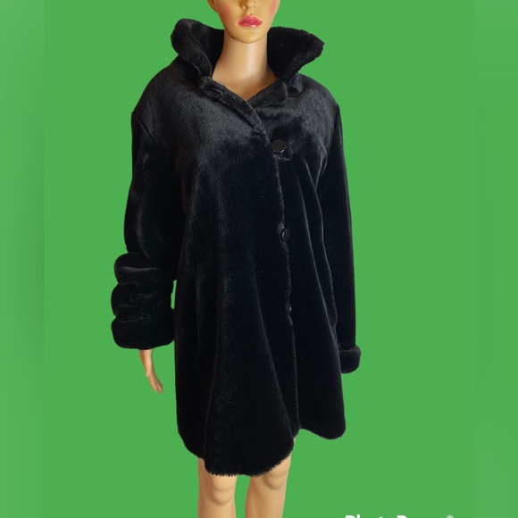Gallery Petite mod-acrylic faux fur button up swing jacket size M, made in USA - Picture 2 of 11